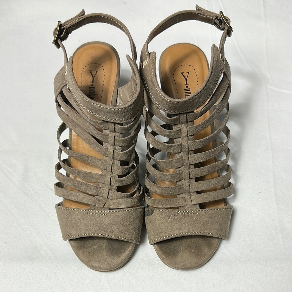 Y.not? Tan Wedge Gladiator Sandals with Ankle Strap Sz 7